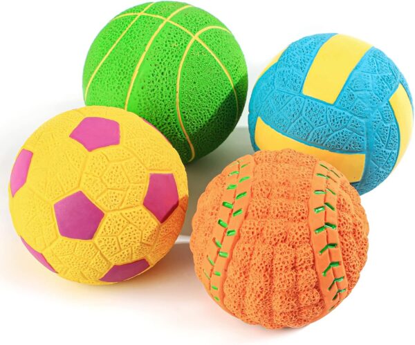 Squeaky Dog Toys, [4 Pack] Interactive Dog Balls with Squeaker for Medium Dogs, 2.8'' Soft Latex Rubber Bouncy Fetch Play Ball Toy